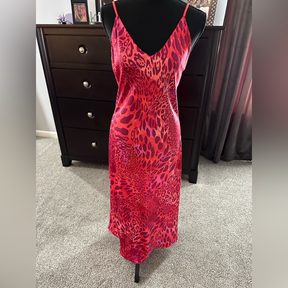 Slip dress polyester red adjustable straps worn once